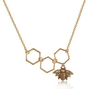 Honeycomb & Bee Necklace, Gold Plated & Antique Gold, 18 7/8", NWT